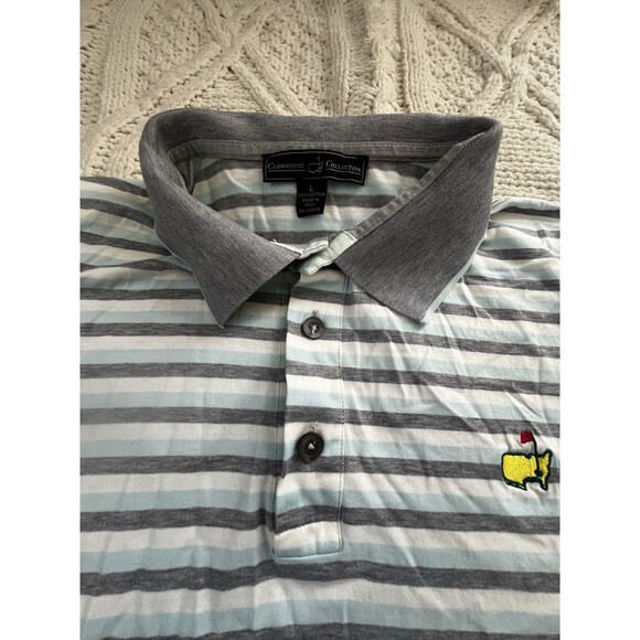 Clubhouse Collection Men's Light Blue Gray White Striped Polo Shirt Size L - Picture 4 of 10